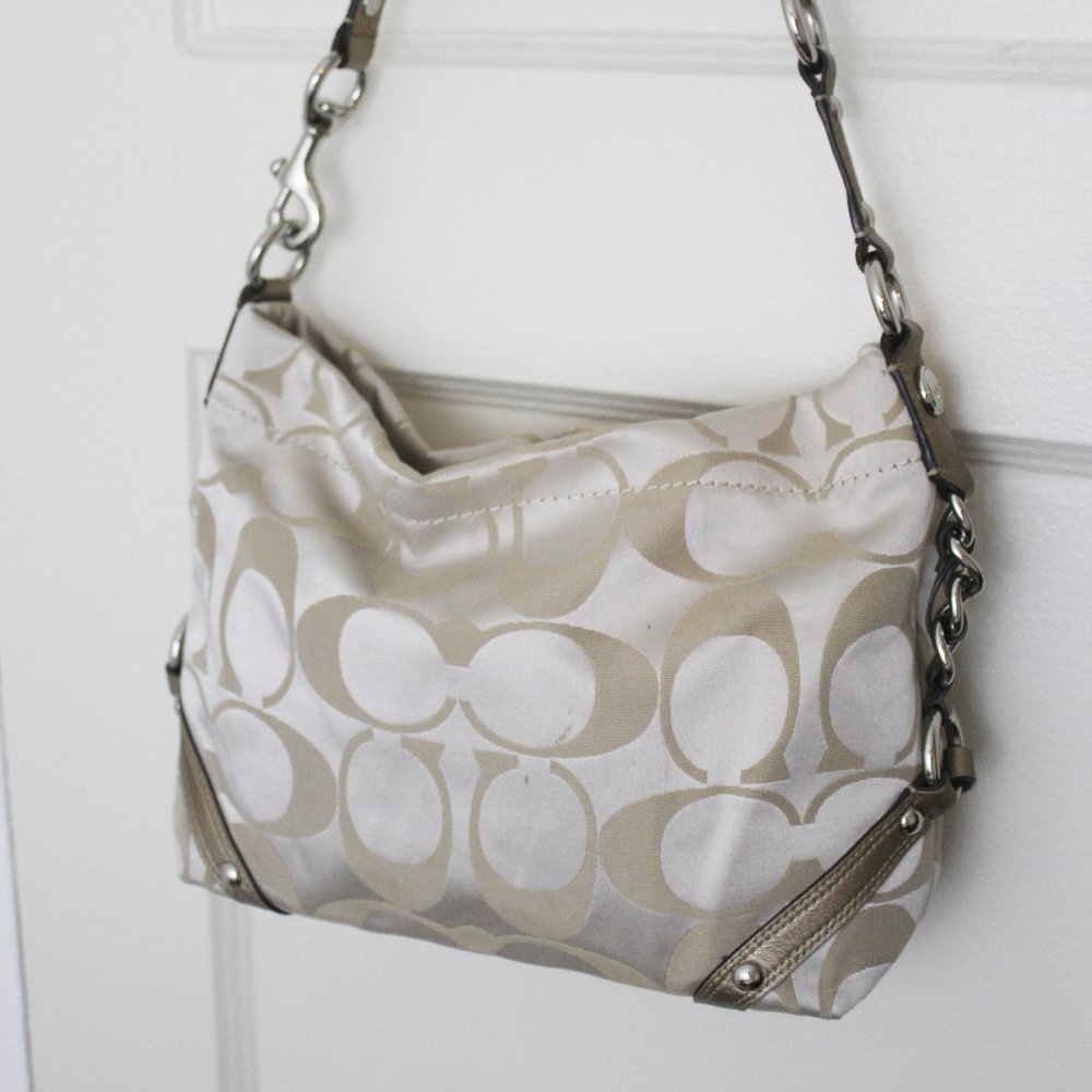 Coach Carly Small Signature Bag in Light Tan